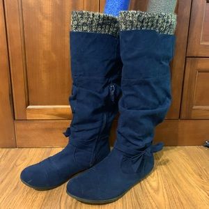 Faux blue suede boots
